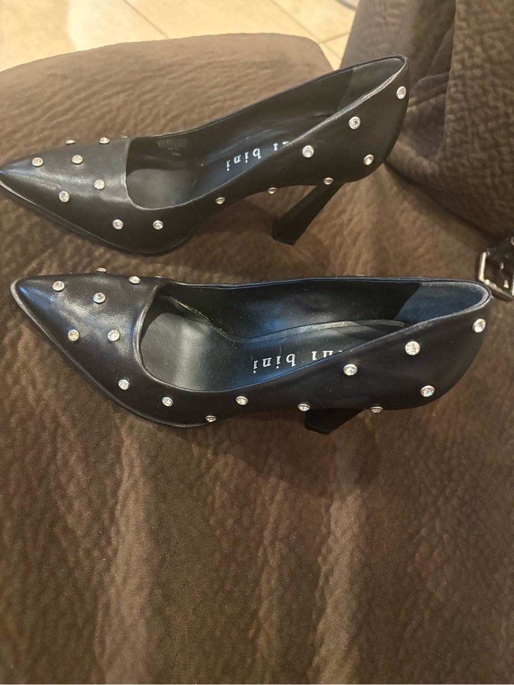 Gianni Bini Black Pointed-Toe Studded Pumps